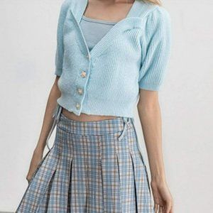 Kimmy Sky Blue Cardigan Short Sleeve Sweater by JING